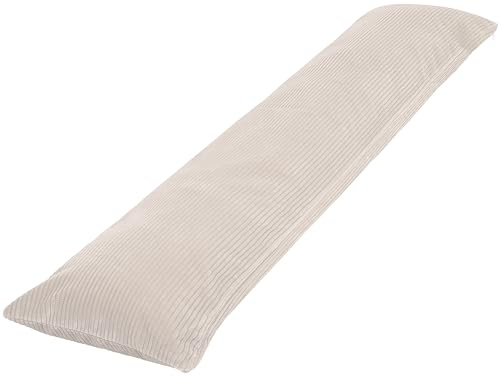 Seitenschläferkissen mit Bezug 200 x 40 cm Cord Beige / Creme - Öko-Tex Zertifiziert - 40°C waschbar, perfekt als langes Lagerungs-Kissen u. Schlafkissen oder Schwangerschaftskissen / Stillkissen