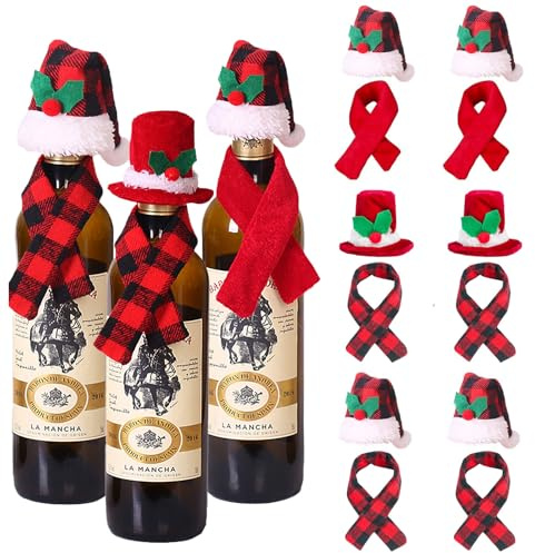 Boutihao 6 stycken mini tomteluvor och julsjalar, jul föremål gör-det-själv-tillbehör för vinflaskor, söta jultillbehör till julfest