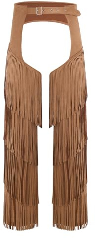 Alvivi Chaps Cow-Boy Homme Pantalon Costume Cow-Boy Western À Franges Costume Hippie Carnaval Halloween Clubwear Marron M