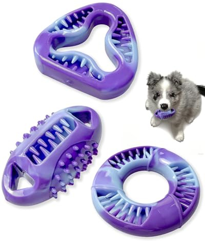 ETIALURE Juguetes Masticables Morados para Cachorros, Juguetes Interactivos de Goma para Limpiar los Dientes de los Perros, Comedero Lento para Mascotas para Reducir el Aburrimiento (3 Piezas)