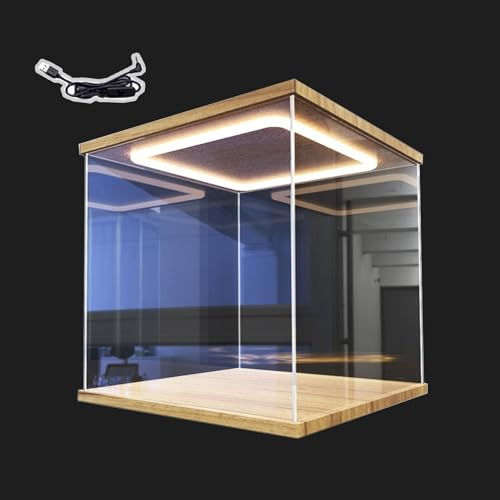 Vitrina de Acrílico Vitrina Cuadrada de Acrílico Transparente con Luz LED en Forma de Cubo, 10 15 20 25 30 35 40 45 50 60cm Caja de Exhibición con Tapa, Exhibidor de Figuras(10x10x10cm/4x4x4)