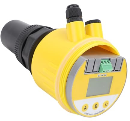 Oumefar Compteur de Niveau à Ultrasons Numérique étanche LCD 4-20mA Capteur de Niveau D'eau pour la Production D'énergie et L'exploitation Minière Jaune