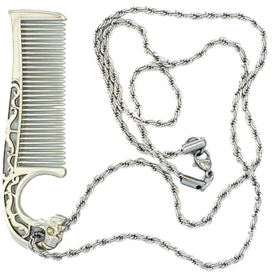 Mustache Comb On Stainless Steel Metal Chain Necklace – Dual-Sided Comb for Men, Fine & Wide Teeth for Precise Moustache Styling – Durable, Compact, Travel-Friendly Grooming Tool for Facial Hair Care
