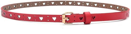 RubyTint 2-Piece Kids Heart Buckle Waist Belt Set, Adjustable Elastic Leather Belts for Boys & Girls, Cute Stretch for Jeans, Skirts, Dresses & School Outfits