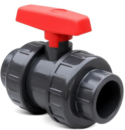 TECHZOCO Válvula Esfera PVC, Grifo de Doble unión para Pegar, Grifo Doble unión Desmontable, Válvula de Bola PVC, PN 10, con Juntas EPDM, manetas en ABS y Asientos de Bola de PTFE, 50 mm diámetro