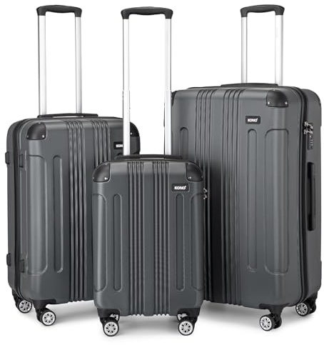 Kono 3 Pcs Luggage Set Hard Shell Lightweight Suitcase (Grey) | Cabin Medium Large Suitcase Set, 4 Spinner Wheels, Water Resistant, Reinforced Corner Protectors