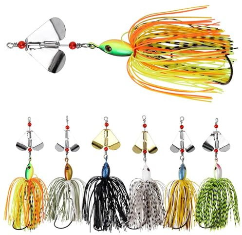6/12 Stücke Spinner Angelköder Spinnerbait, Bladed Jig Köder Angel Set Kunstköder Hechtköder Angeln Blinker Set Spinnköder Fischköder für Hecht Forelle Zander Barsch