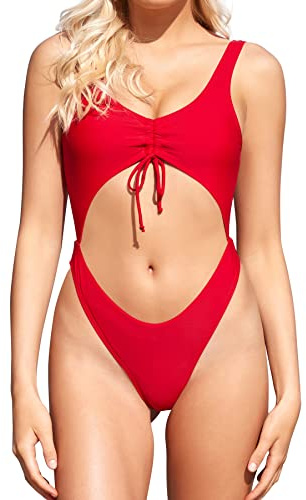 SHEKINI Traje De Baño De Una Pieza para Mujer Chaleco Recortado Traje De Baño Cordón Monokini Traje De Baño con Cuello En V Profundo