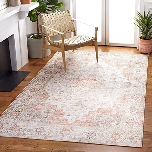SAFAVIEH Tapis Traditionnel Idéal pour Les Zones à Fort Passage - Tucson Collection, Tapis à Poil Court, Gris Clair et Rouille, 152 X 244 cm