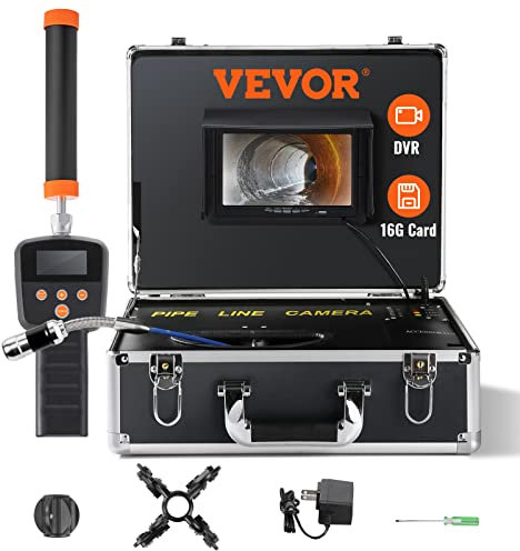 VEVOR 7 Rohrkamera 30m Industrie Inspektionskamera 1000TVL Endoskop Kanalkamera 16GB SD-Karte 512Hz Ortungsgerät 480P Farbmonitor DVR 4500mAh Lithium Akku 6 Std. Dauerbetrieb inkl. Transportkoffer