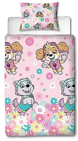 Character World Paw Patrol - Juego de Funda de Edredón Reversible para Cama Individual, Diseño de Flores, Dos Caras, Incluye Funda de Almohada a Juego