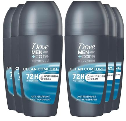 Dove Men+Care Roll On Clean Comfort Advanced Moisturiser Technology 48-Hour Protection From Sweat & Odour Dermatologically Tested Antiperspirant Deodorant, 50ml Pack of 6