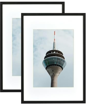 Atryinous Lot de 2 cadres photo modernes en bois - 30 x 40 cm - Noir - Avec passe-partout - Format A4-21 x 30 cm - À suspendre/à poser pour photos/affiches/collages