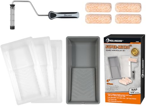 ROLLINGDOG 4 Jumbo Mini Paint Roller Kit, 3/8 Nap Microfiber Paint Roller