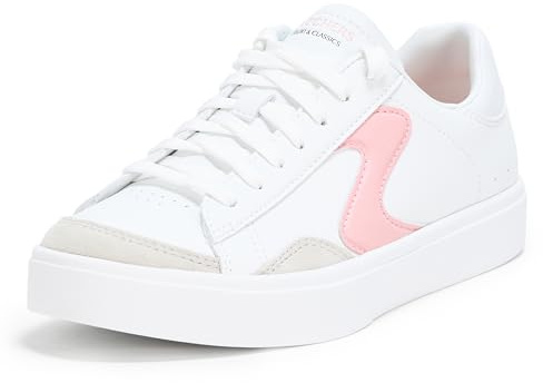 Skechers Women's Eden Lx Slick Talk Sneaker, White/Pink Duraleather/Gray Trim, 8 UK