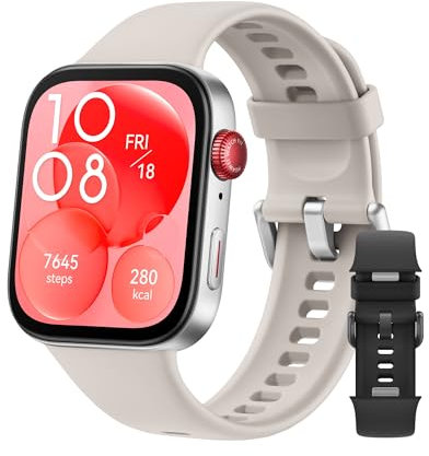 HUAWEI Watch FIT 3 Weiß+Extra Strap Schwarzes, Bluetooth Anrufe, GPS, Smartwatch, Aluminum Case, iOS&Android, 1,82 AMOLED-Display, Bis zu 10 Tage Akkulaufzeit, Gesundheits&Fitness-Management