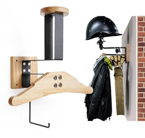 Helmhalterung Wand - Motorrad Garderobe mit Hacken für Handschuhe und Jacke - Stabile Motorradbekleidung Ständer für Taktische Weste Platte Träger - Platzsparend Fahrradhelm Halter