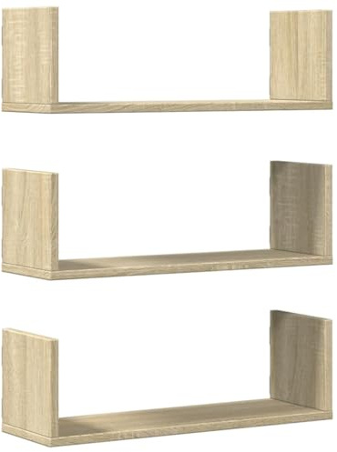 vidaXL Mensole da parete 3 pezzi, vano portaoggetti, per soggiorno, libreria, mensola sospesa in legno di rovere Sonoma