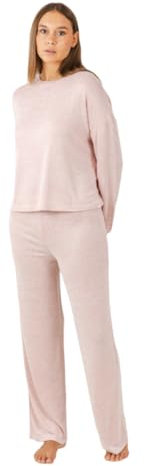 TRAMAS+ Midsäsongspyjamas för kvinnor, Angorina pyjamas för kvinnor, långärmad T-shirt och byxor med justerbar varm midja, set för kvinnor, Rosa Claro, XL