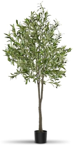 tectake® Albero di Ulivo Artificiale, Foglie Dettagliate con Olive Realistiche, Vaso Stabile in Plastica, Decorazione per Soggiorno, Ufficio e Interni, Facile da Pulire - 180 cm