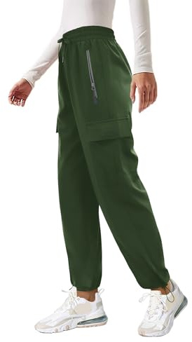 Friptspyg Outdoor Hosen Cargohose Damen Leichter Trekkinghose Wanderhose Schnelltrocken Wasserdicht Einstellgurt Sportlich Jogginghose mit Taschen,Armeegrün L