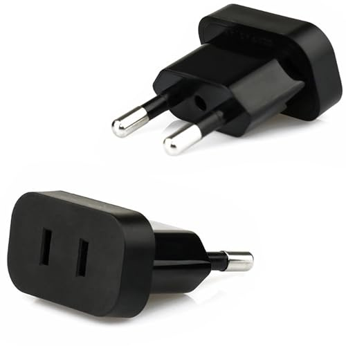 2 Stück US to EU Adapter, Reiseadapter US auf EU, 2 Pin Adapter USA Deutschland Stecker, Typ A auf Typ C/E/F Steckdose, Eurostecker Adapter von USA nach EU Deutschland Frankreich Spanien(Schwarz)