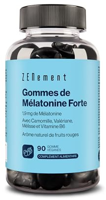 Gummies Mélatonine Forte 1,9 mg – Avec Camomille, Valériane, Mélisse, Sureau & Vitamine B6 – 90 Gommes Véganes pour Dormir – Arôme Naturel Fruits Rouges – Sans Gélatine, Sans Gluten – Zenement