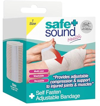 Safe & Sound Health Self Fasten Adjustable Bandage – Reusable Compression Wrap for Joints & Muscles – No Tape or Pins Required – Washable Support Bandage for Sprains, Strains & Injuries – One Size