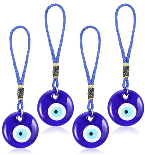 Nogeqi 4PCS Evil Eye Charm Hanging Pendant for Good Luck Protection, Blue Evil Eye Car Charm Decor Car Accessories with Ropes for Window Door Wall Home and Office Decoration