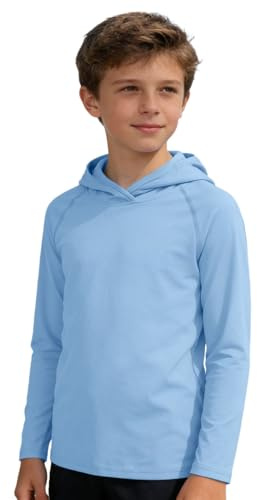 Uv Shirt Kinder Langarm, Uv Shirt Kinder Jungen & Mädchen, Upf50+ Langarmshirt Mit Kapuze Leicht Sonnenschutz Badeshirt Kapuzenshirt Rashguard Hoodie Schwimmshirt Sport Blue 11-12 Jahre