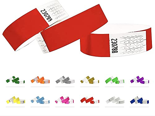 Bracelets d'identification Tyvek 19 mm, 500 pièces, Bracelets événementiels (Neon Rouge)