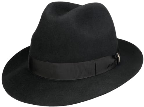 Borsalino Sombrero Bogart Marengo Mujer/Hombre - Made in Italy de Lana Fieltro Pelo con Banda Grosgrain Verano/Invierno - 58 cm Negro