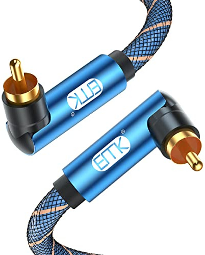 EMK Cable RCA Ángulo Recto Cable Subwoofer RCA Dual 90 grados Cables Coaxial Digital Macho Chapado en oro SUB Coaxial para Smart-TV, Altavoz, AMP, Soundbar (1,5 Metros)