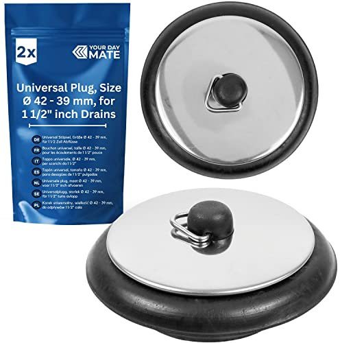 Tapones universales, 2 Piezas, de Fregadero, de Cocina, para Desagües de 1-1/2, Ø 42 a 40 mm, con Orificio de Ø 60 mm, Tapa de Metal Cromado, Tapón de Drenaje para Fregadero de Cocina y Baño, Plug