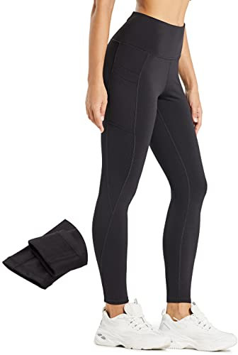 Comallan Damen Winter Thermo Leggings, Wasserdicht Lauf Sport Tights Laufhose Wanderhosen Training Hose Mit Fleece gefüttert und Taschen, Schwarz XL
