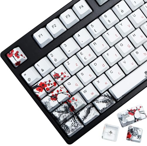 MOLGRIA Lot de capuchons de touches PBT personnalisé 62, 105, 109 pour clavier Gateron Kailh Cherry MX Switch ISO (fleur de prune), avec extracteur