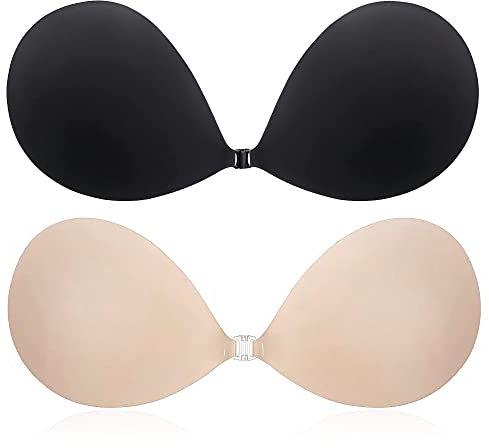 CatoFree Push Up Invisible Bra for Women, 2 Pack Reusable Backless Strapless Sticky Adhesive Bra for Evening Dress-C Cup