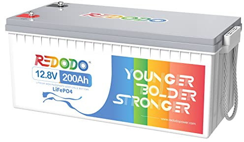 Redodo 12V 200Ah LiFePO4 Battery, batterie rechargeable au lithium-phosphate de fer,BMS 100A intégré, 4000-15000 cycles profonds et 10 ans de durée de vie, parfait pour RV, Camping,Maison Solaire ...