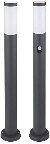 etc-shop Gartenlampe mit Bewegungsmelder anthrazit Gartenstehlampe Edelstahl E27 Wegeleuchte Garten, opal, 1x E27 Fassung, H 80 cm, 2er Set