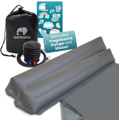 BANBALOO - 2er-Pack Aufblasbarer Rausfallschutz Bett Reise 130CM mit Pumpe & Tragetasche, Bettgitter Unterwegs mit Abnehmbarem Deckel Kinderbett, Reise Bettschutzgitter Aufblasbar Sicherheitsgeländer
