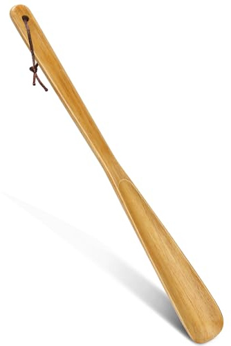 ZOMAKE Skohorn Trä Långt, 40 cm Skohorn Långt Handtag med Läderrem, Stor Trä Shoehorn Sko Stick Hjälpare för Män Kvinnor Äldre