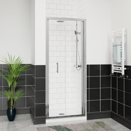 Aquariss 800 mm Bifold Shower Door Screen Enclosure Cubicle Polished Chrome | Aluminum Profile, 6 mm Tempered Easy Clean Glass, Bathroom Inward Opening Space Saving, Reversible, Alloy hinge