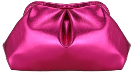 Fecialy Damer PU-läder kuvertväska börs vackra handväskor formell kvällsväska chic mjuka dumplings crossbody väska party bröllop, Varm rosa