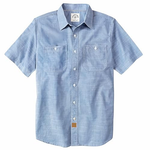 Dubinik® Camicia Uomo Maniche Corte in Chambray Cotone Leggero vestibilità Regular Due Tasche Stile Urban Casual Blu XL