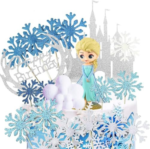 Princess Themed Cake Topper Set,Girl Birthday Decorations, Snowflakes Party, Exquisite Glitter Cake Decorations For Girls Women Birthday Party