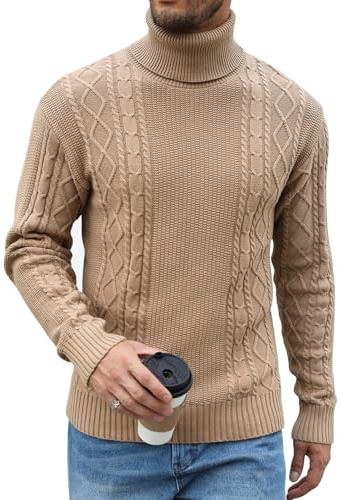 Zetieny Jersey Hombre Cuello Alto Invierno Suéter de Punto Trenzado Jerséis Informal de Manga Larga Sweater Ajustado Regular Fit Jersey Pullover de Canalé