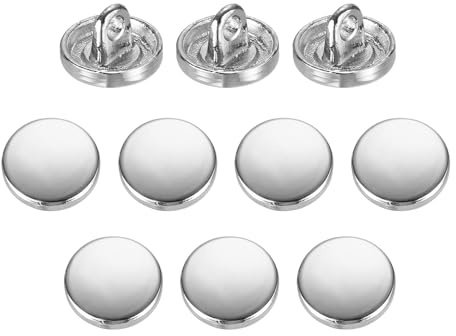 QUARKZMAN 10 piezas de botón plano de metal, botón de costura redondo de metal de 10 mm, botón de repuesto de aleación con vástago para trajes de hombre, color plata brillante