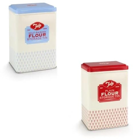 New Tala Set of 2 Flour Storage Tins, Includes A Hinged Lid, Essential For Bakers Trying To Tell Plain and Self-Raising Flour Apart, Brings Back aA Element Of Nostalgia To Baking In The Kitchen.