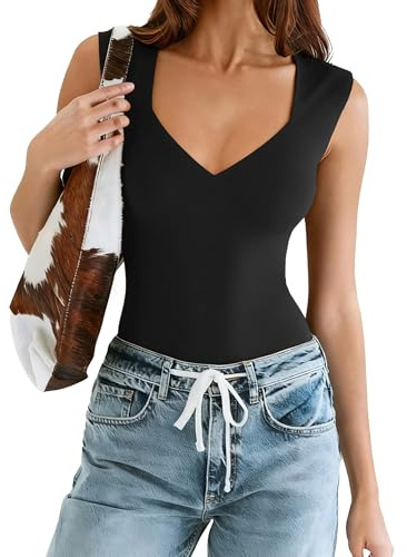 Avidlove Body Suits for Womens V Neck Bodysuit Tank Top Double Lined Body Suit Basic Thong Vacation Summer Outfits