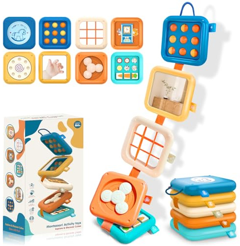 Montessori Busy Board for 1 Year Old, Airplane Toys for Babies 6-12 Months, Sensory Fine Motor Skills Activity Cube, Baby Travel Car Seat Toys for Toddler 1-3